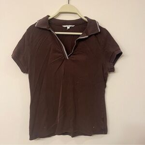 Women’s large Tommy Hilfiger brown v neck collared short sleeve shirt polo